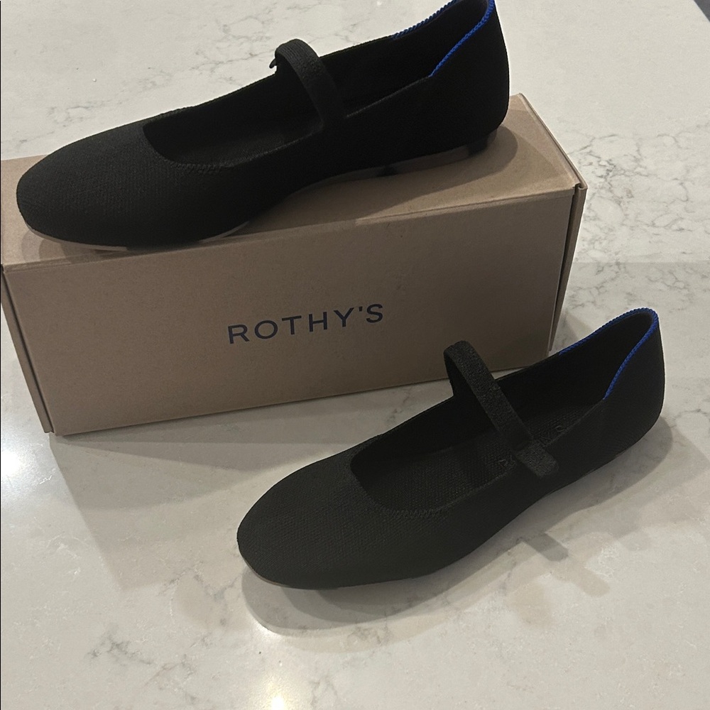 NWOT Rothy's Black Flats with Blue Accents